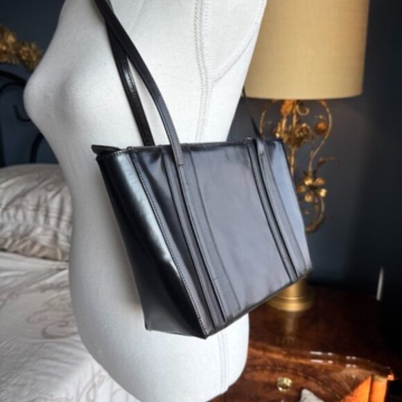 Vintage Early 00s Franco Visconti Black Patent Leather Shoulder Bag - Picture 2 of 15